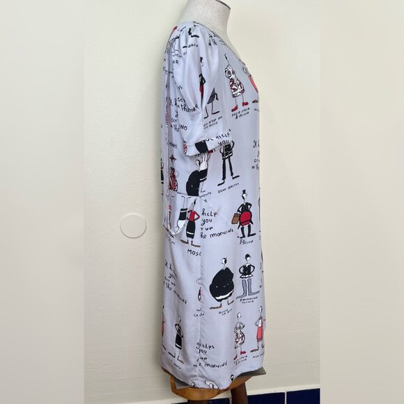 MOSCHINO 100% Silk Gray Cartoon Print Short Sleeve Shift Dress Size 4 - Picture 4 of 12